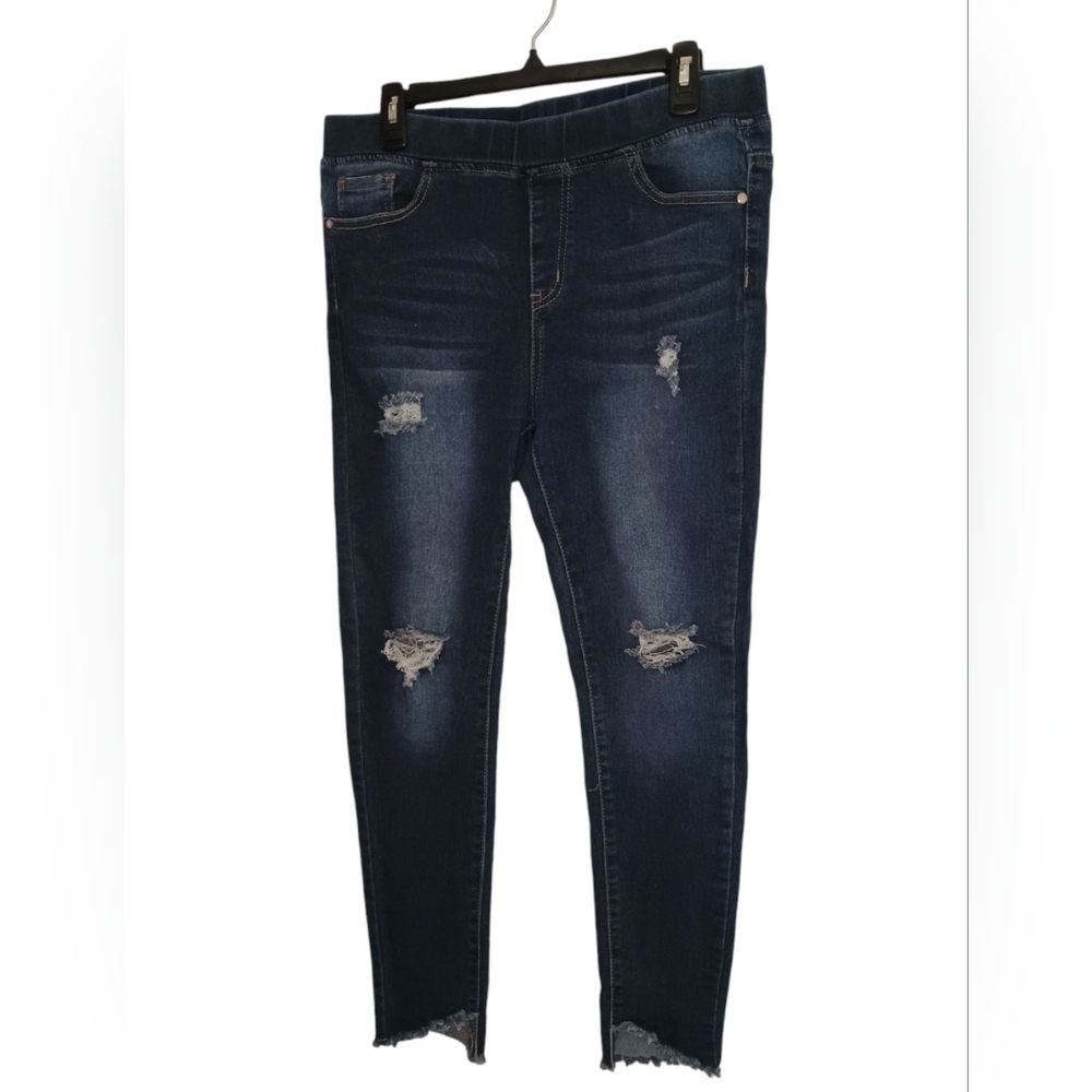 Lovesweet Denim Jegging Distressed Dark Blue Jeans, Women's Size L